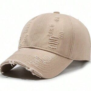 Beige Distressed Washed Dad Hat Adjustable Baseball Cap Unisex Vintage Casual